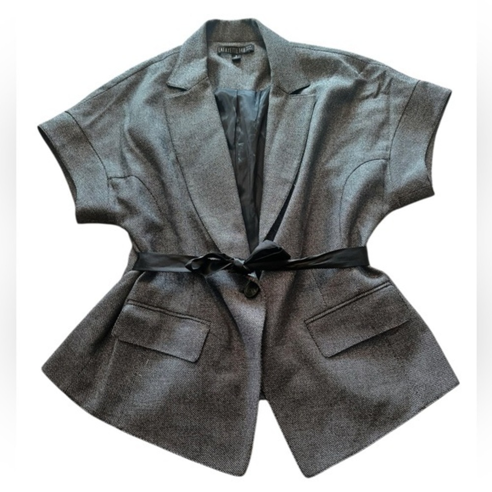 Layfayette 148 Short Sleeve Tweed Blazer Womens Size 8 Virgin Wool Silk Blend